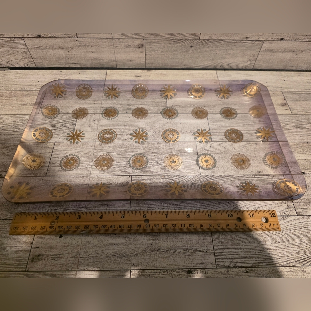 Vintage Gold Sunburst Glass Serving Tray - Clear with Gold Accents